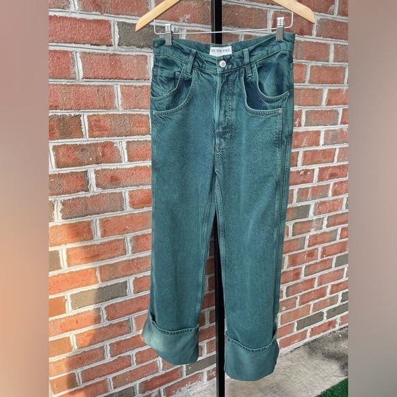 NWOT Free People|| Final Countdown Cuffed Wide Leg Jeans Luke green, Size 24 - Picture 4 of 9